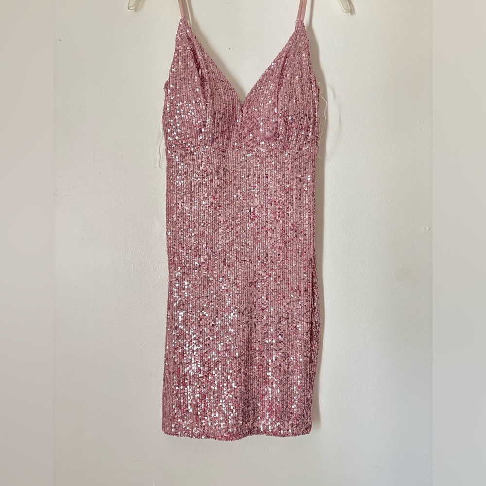 Light pink sequined mini dress
